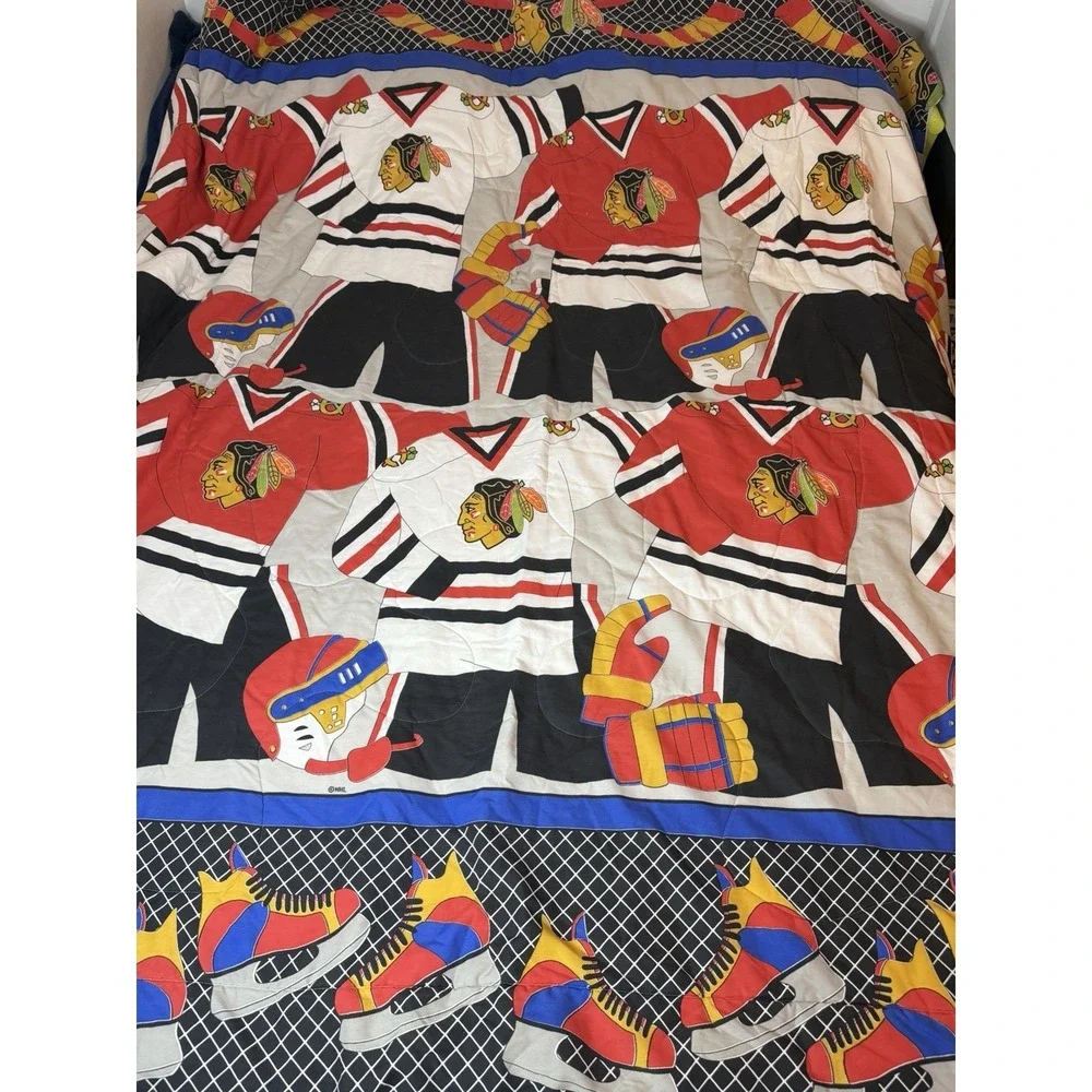 Vtg 90’s NHL Chicago Blackhawks Hockey Bed Comforter Sheet Queen Sz